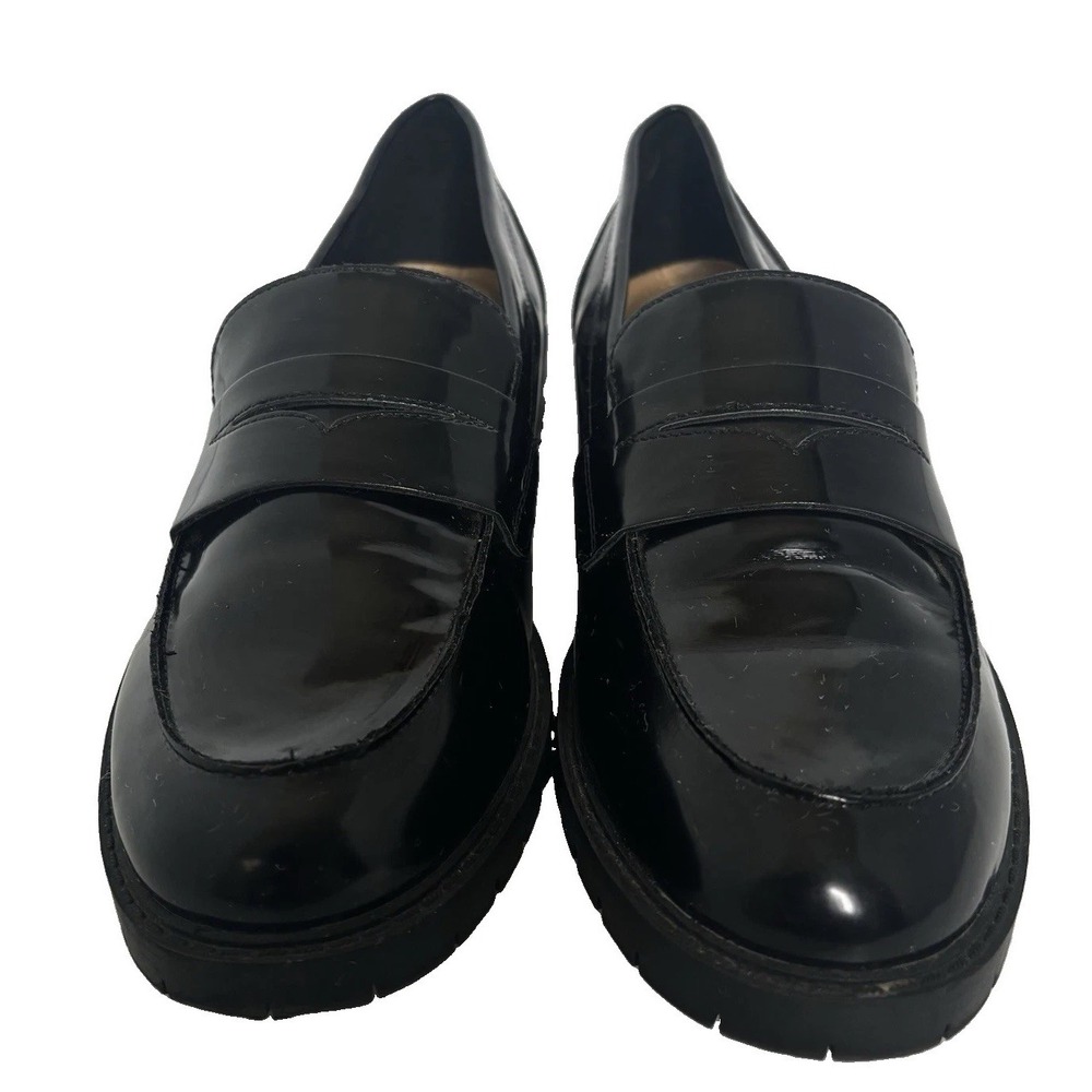 Nine West Maibel Black Patent Slip on Penny Loafer Lug Sol 7.5M Classic Academia - Picture 3 of 16